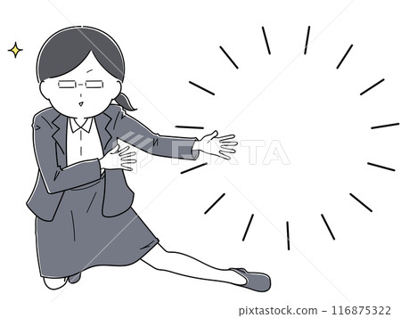 Please take a look! A female office worker guides the visitors with all her might (with concentrated lines) 116875322