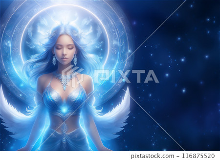 被藍光包圍的美麗而神秘的女神 116875520