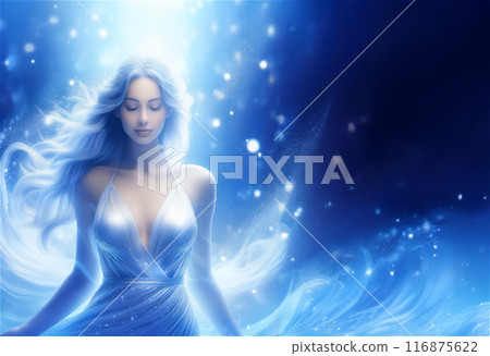 被藍光包圍的美麗而神秘的女神 116875622