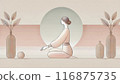 Woman in a relaxing yoga pose in stylish interior 116875735