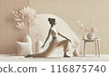 Woman in a relaxing yoga pose in stylish interior 116875740
