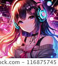Girl wearing headphones listening to music 116875745
