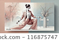 Woman in a relaxing yoga pose in stylish interior 116875747