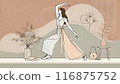 Woman in a relaxing yoga pose in stylish interior 116875752