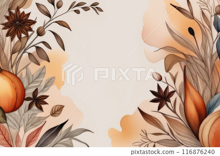 Watercolor of season card of warm autumn spices. 116876240