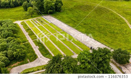 Aerial view of the new cemetry at Rosscor Bridge in Enniskillen, Northern Ireland 116876353