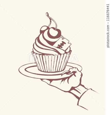 Vector drawing. The hand offers a treacherous treat Vector drawing. The hand offers a treacherous treat 116876441