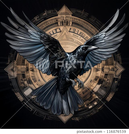 A crow spreading its wings, vintage style illustration 116876539