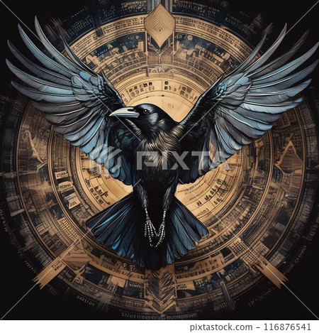 A crow spreading its wings, vintage style illustration 116876541