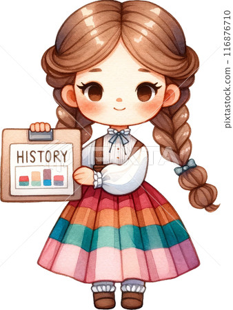 Cute Student Girl with History Chart in Hand Cute Student Girl with History Chart in Hand 116876710