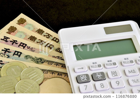 金錢和計算器的特寫 116876880