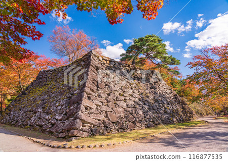 [Nagano Prefecture] Stonework at Komoro Castle Ruins Nostalgia Garden in autumn 116877535