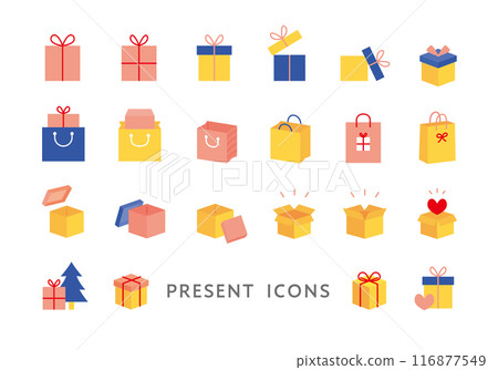 Gift box and paper bag icon set (flat) 116877549