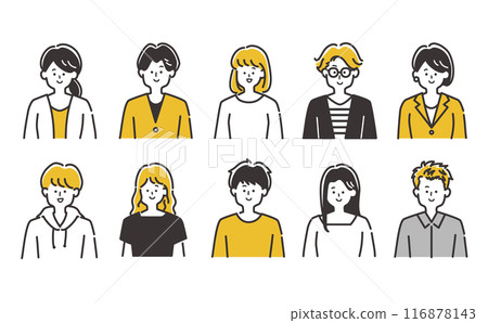 Set of illustrations of young men and women (upper body) for icons, etc. Set of illustrations of young men and women (upper body) for icons, etc. 116878143