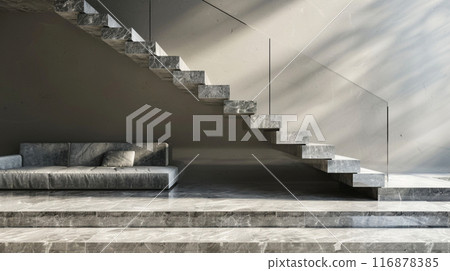 Luxurious and modern grey marble stone staircase 116878385