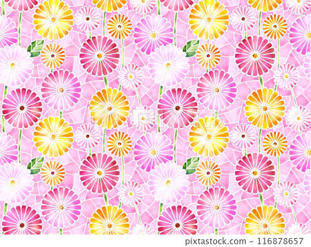 非洲菊彩色玻璃無縫圖案 A-5' 116878657