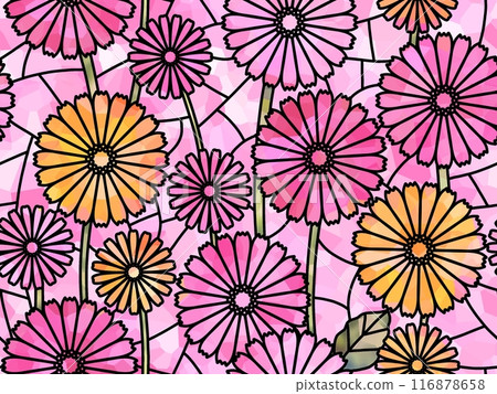 非洲菊彩色玻璃無縫圖案 B-1 116878658