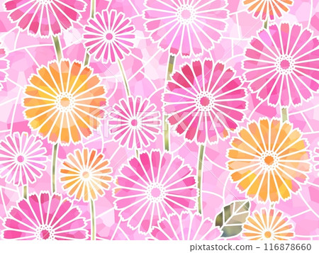非洲菊彩色玻璃無縫圖案 B-2 非洲菊彩色玻璃無縫圖案 B-2 116878660