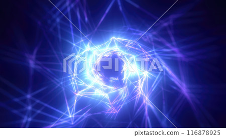 Abstract bright blue glowing background with a tunnel of lines and stripes of energy of burning rays of plasma and electricity with light Abstract bright blue glowing background with a tunnel of lines and stripes of energy of burning rays of plasma and electricity with light 116878925