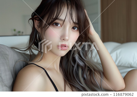 Gal wearing a black camisole 116879062