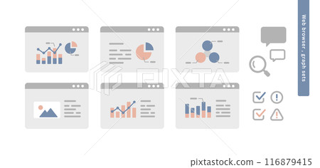 A set of graphs and business icons displayed in a web browser 116879415