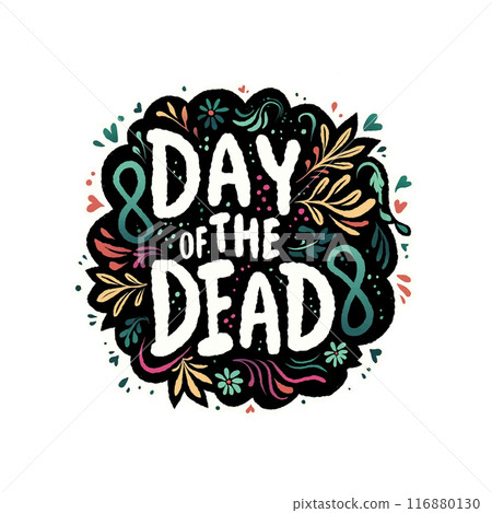 Day of the dead is a colorful and artistic design that features a flowery border and a bold font. Logo Day of the dead is a colorful and artistic design that features a flowery border and a bold font. Logo 116880130
