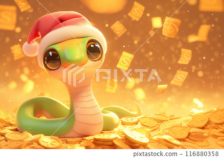 2025 A green snake wearing a Santa hat and... - Stock Illustration  [116880358] - PIXTA