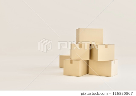 Stacked cardboard boxes on a white background Stacked cardboard boxes on a white background 116880867
