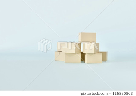 Stacked cardboard boxes on a blue background Stacked cardboard boxes on a blue background 116880868