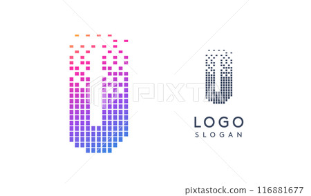 Pixelated Letter U D transitioning into scattered pixels with gradient colors creating modern, digital effect like equalizer. Abstract logo for tech software and digital media. Vector illustration. Pixelated Letter U D transitioning into scattered pixels with gradient colors creating modern, digital effect like equalizer. Abstract logo for tech software and digital media. Vector illustration. 116881677