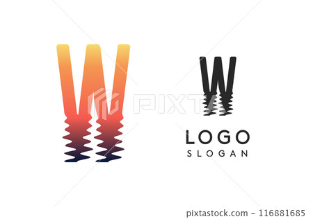 Letter W logo template, sunset reflection on water or sunset path logotype design for creative agencies, environment groups, design studios, tech companies, startups. Vector illustration Letter W logo template, sunset reflection on water or sunset path logotype design for creative agencies, environment groups, design studios, tech companies, startups. Vector illustration 116881685