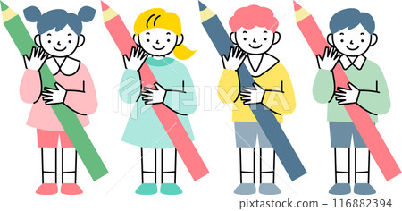 Girl and boy holding pencils 116882394