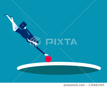 Traders and coins fall into huge caves. Decision leads to failure vector concept 116882405