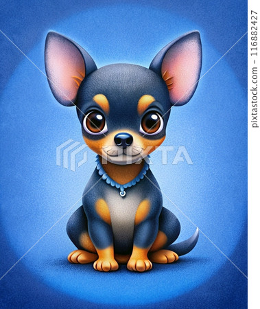 Cute black Chiweenie or chihuahua dog sitting Cute black Chiweenie or chihuahua dog sitting 116882427