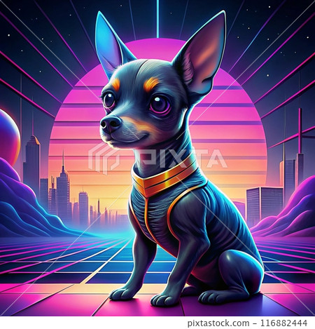 Cute black Chiweenie or chihuahua dog sitting 116882444