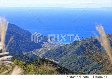 The townscape of Ukusu seen from Nishina Pass in autumn 116882519