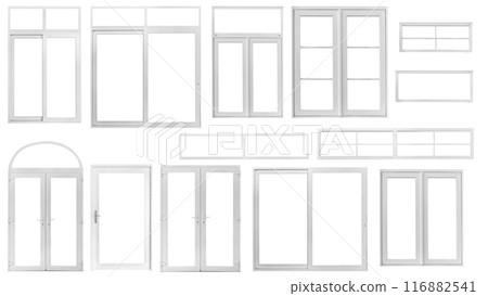Real vintage house window frame set isolated on white background Real vintage house window frame set isolated on white background 116882541