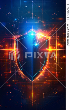 Locked data security concept. Abstract futuristic technology background. Glowing background with protective shield 116882691