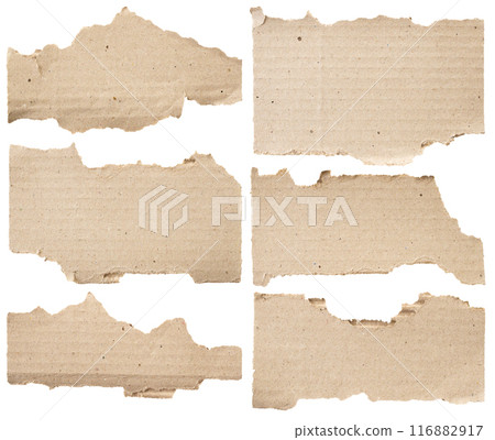 Brown Cardboard paper piece set isolated on white background 116882917