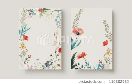 Invitation template with florals and flower for wedding, bridal shower, baby shower or birthday modern invitation. Front and back print template design. Invitation template with florals and flower for wedding, bridal shower, baby shower or birthday modern invitation. Front and back print template design. 116882983