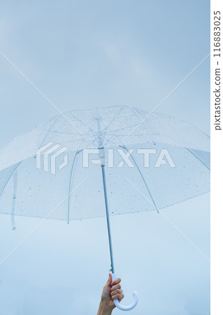 A middle-aged woman holding an umbrella in the pouring rain A middle-aged woman holding an umbrella in the pouring rain 116883025