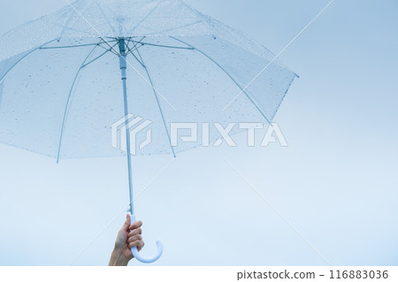 A middle-aged woman holding an umbrella in the pouring rain A middle-aged woman holding an umbrella in the pouring rain 116883036