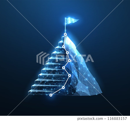 Digital mountain and ladder. Tech goal chart, leadership path, digital technology success Digital mountain and ladder. Tech goal chart, leadership path, digital technology success 116883157