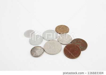 A little old world money series, Polynesian Pacific Franc, taken on a white background 116883384