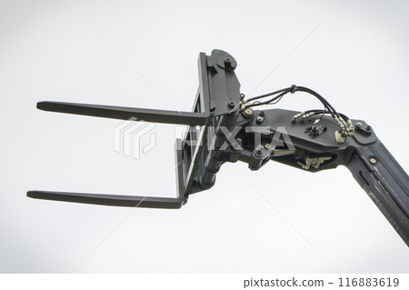 Forklift loader or stacker. Part of hydraulic and pneumatic mechanism in machine 116883619