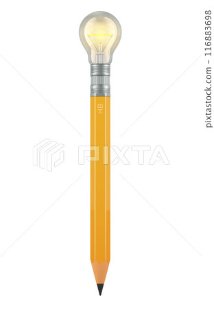 Education creative, idea concept. Pencil with light bulb, 3D rendering Education creative, idea concept. Pencil with light bulb, 3D rendering 116883698