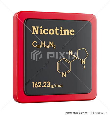 Nicotine Icon, chemical formula and molecular structure. 3D rendering Nicotine Icon, chemical formula and molecular structure. 3D rendering 116883705