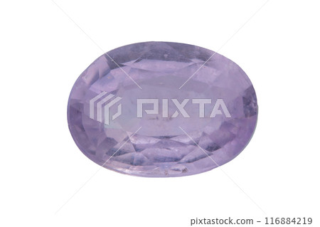 natural purple sapphire gem on the isolated white background natural purple sapphire gem on the isolated white background 116884219