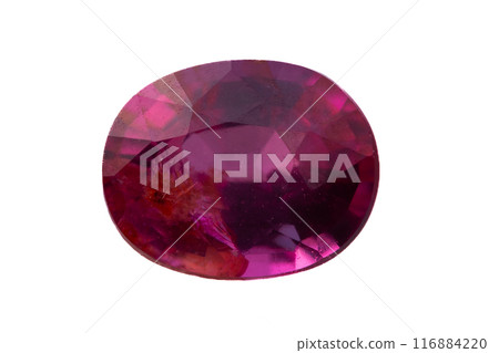 natural pink sapphire gem on the isolated white background natural pink sapphire gem on the isolated white background 116884220