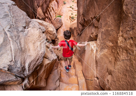 Fiery Furnace Trail in Arches National Park, Utah 116884518